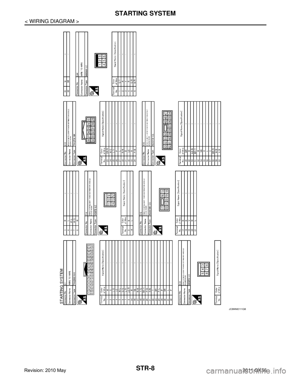 INFINITI QX56 2011  Factory Service Manual 
STR-8
< WIRING DIAGRAM >
STARTING SYSTEM
J C B W M 2 111 G B
Revision: 2010 May2011 QX56  