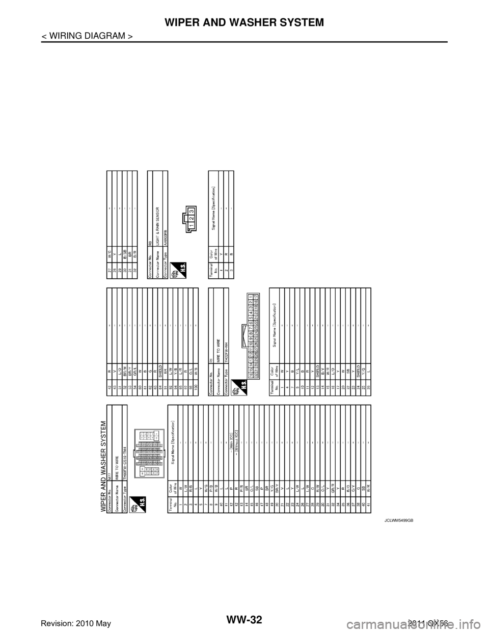 INFINITI QX56 2011  Factory Service Manual 
WW-32
< WIRING DIAGRAM >
WIPER AND WASHER SYSTEM
JCLWM5499GB
Revision: 2010 May2011 QX56  