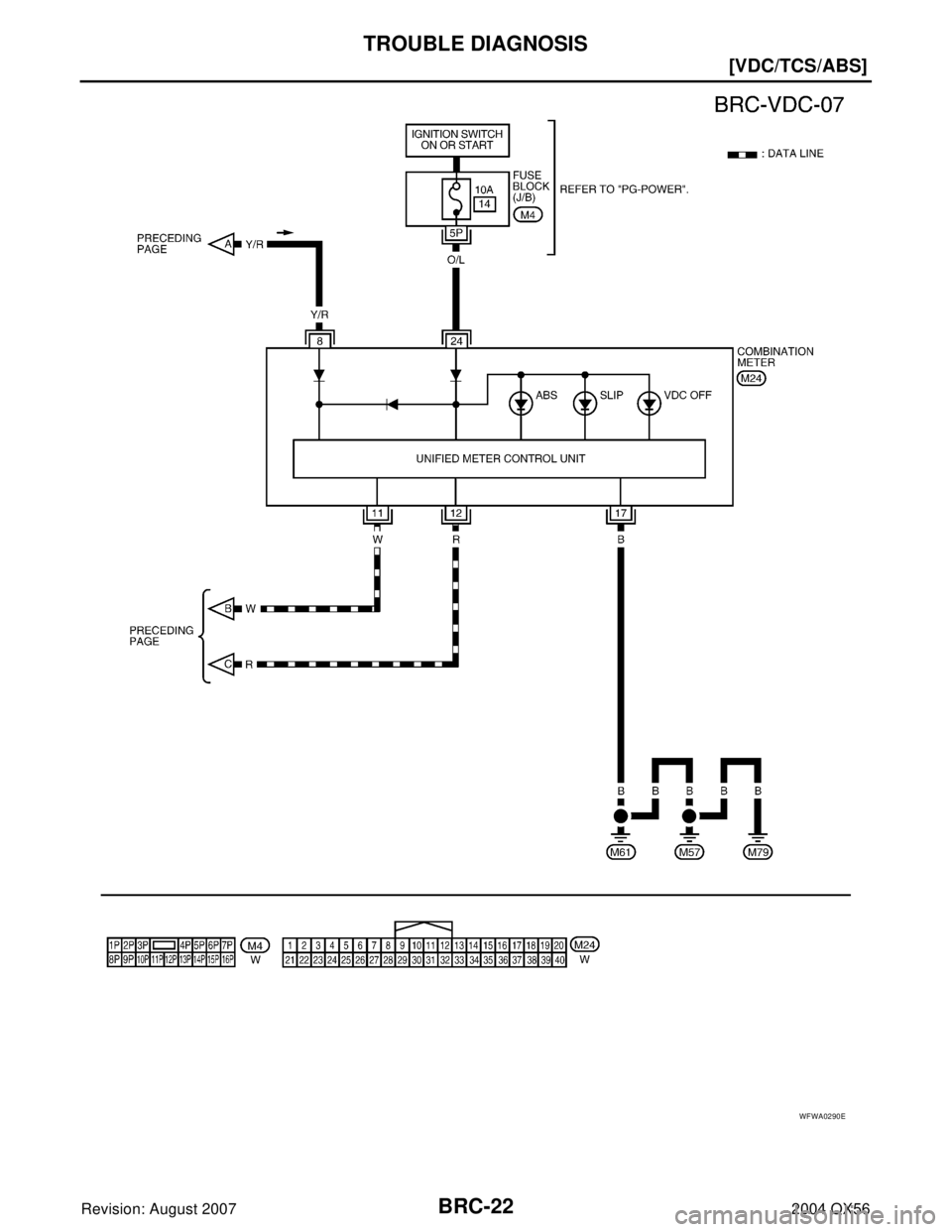 INFINITI QX56 2004  Factory Service Manual BRC-22
[VDC/TCS/ABS]
TROUBLE DIAGNOSIS
Revision: August 20072004 QX56
WFWA0290E 