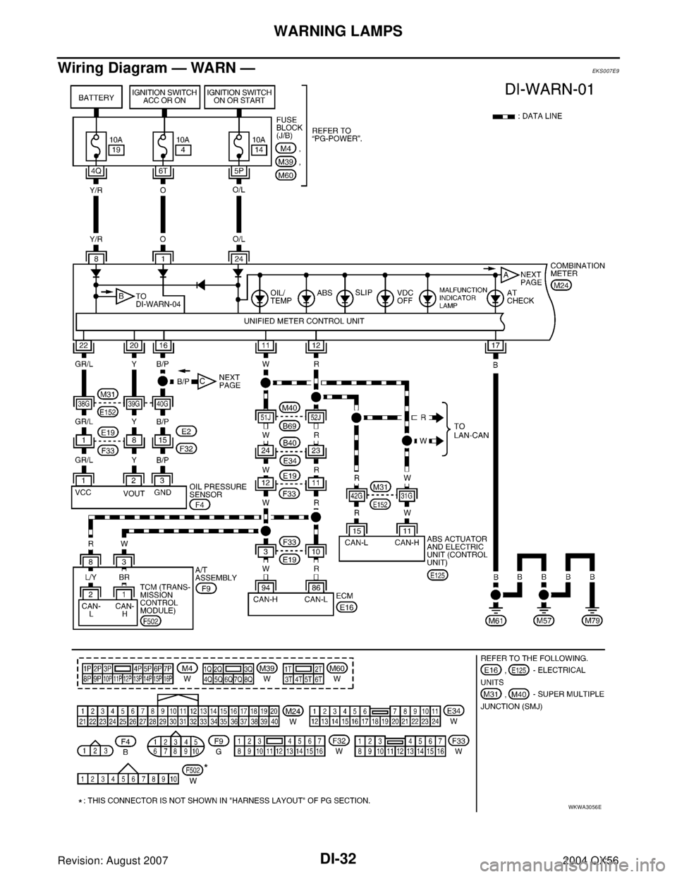 INFINITI QX56 2004  Factory Service Manual DI-32
WARNING LAMPS
Revision: August 20072004 QX56
Wiring Diagram — WARN —EKS007E9
WKWA3056E 