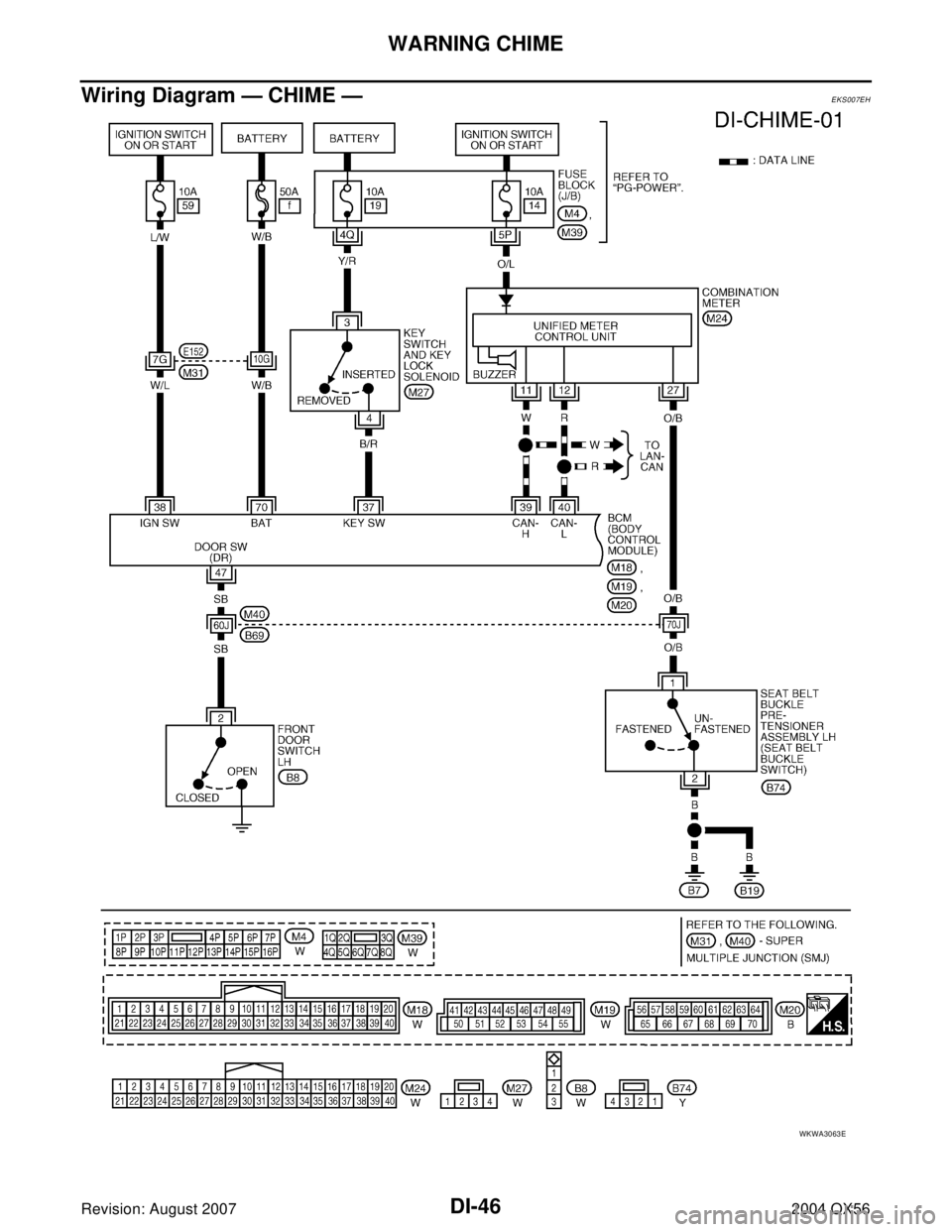 INFINITI QX56 2004  Factory Service Manual DI-46
WARNING CHIME
Revision: August 20072004 QX56
Wiring Diagram — CHIME —EKS007EH
WKWA3063E 