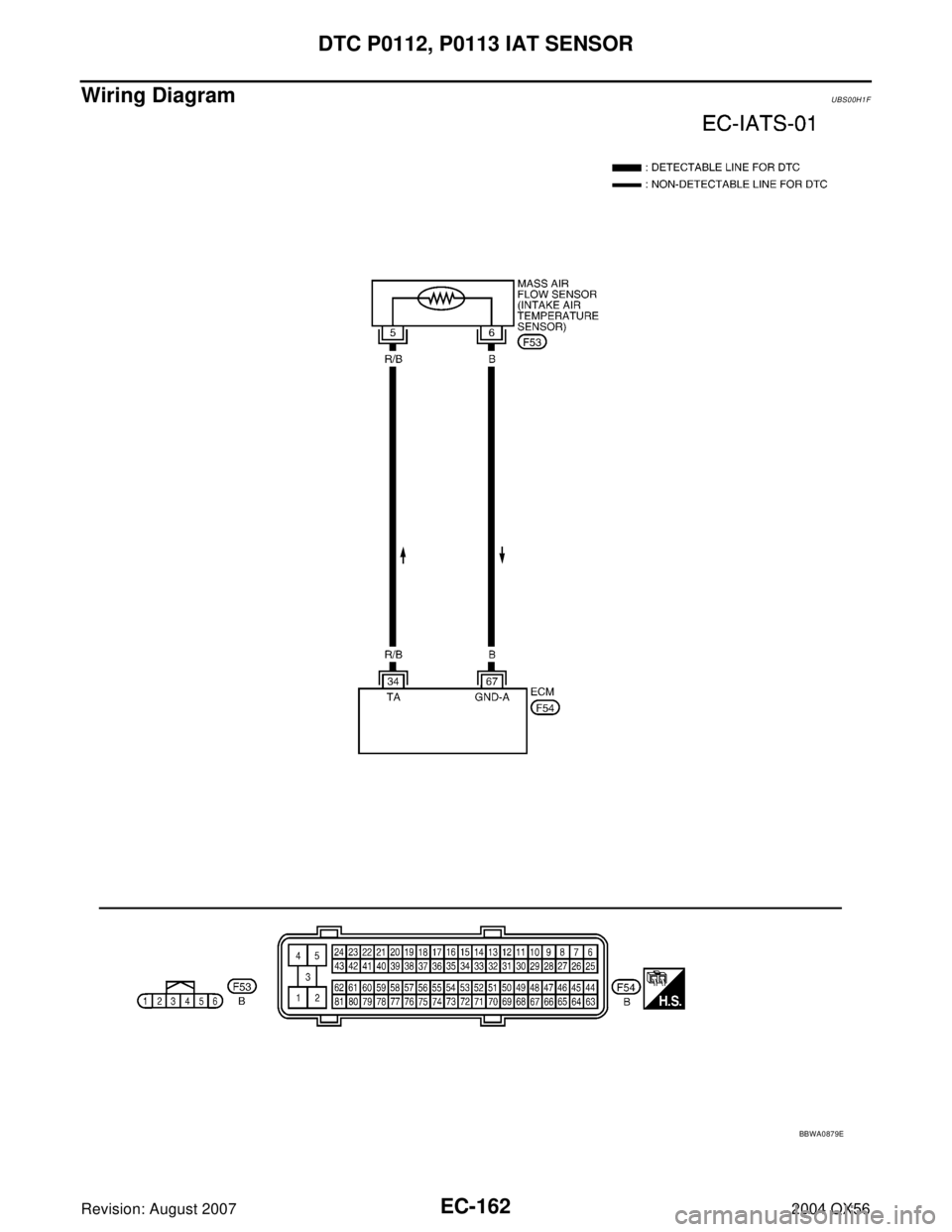 INFINITI QX56 2004  Factory Service Manual EC-162Revision: August 2007
DTC P0112, P0113 IAT SENSOR
2004 QX56
Wiring DiagramUBS00H1F
BBWA0879E 