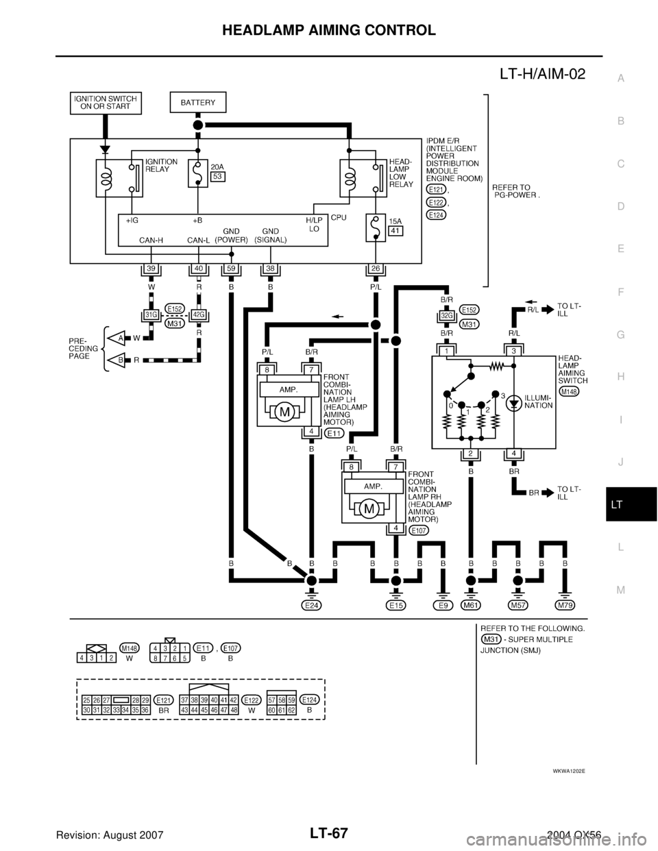 INFINITI QX56 2004  Factory Service Manual HEADLAMP AIMING CONTROL
LT-67
C
D
E
F
G
H
I
J
L
MA
B
LT
Revision: August 20072004 QX56
WKWA1202E 