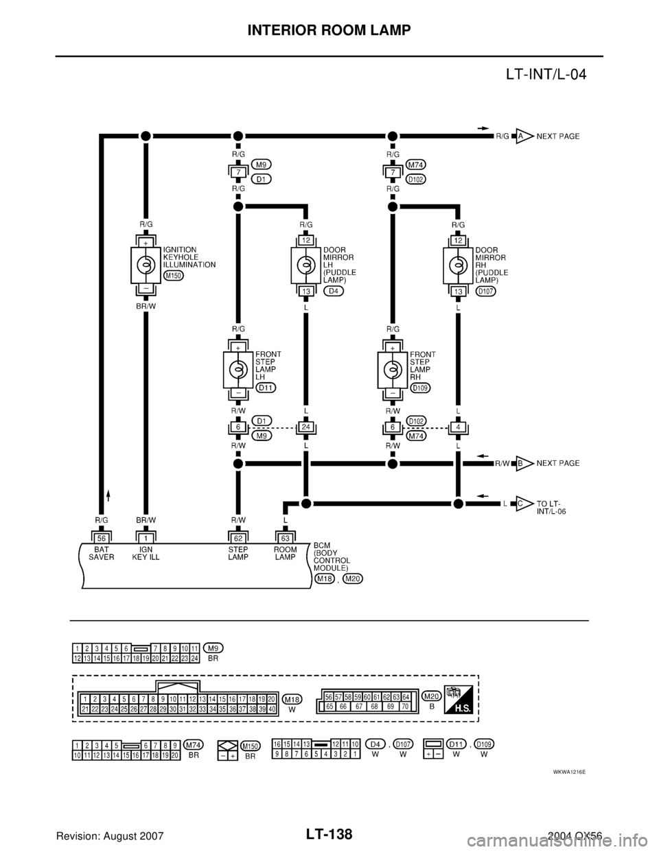 INFINITI QX56 2004  Factory Service Manual LT-138
INTERIOR ROOM LAMP
Revision: August 20072004 QX56
WKWA1216E 