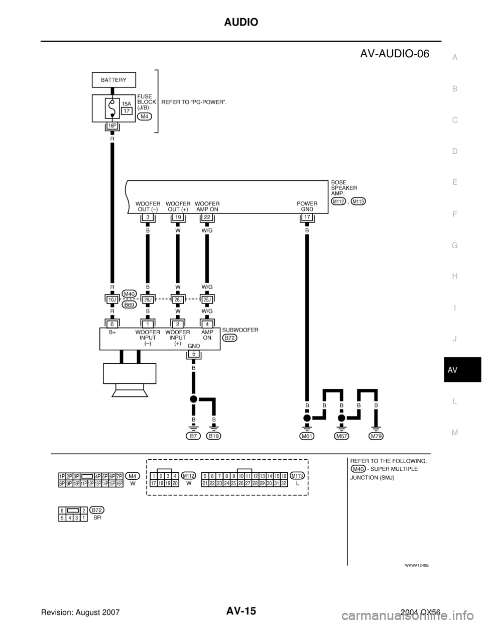 INFINITI QX56 2004  Factory Service Manual AUDIO
AV-15
C
D
E
F
G
H
I
J
L
MA
B
AV
Revision: August 20072004 QX56
WKWA1240E 