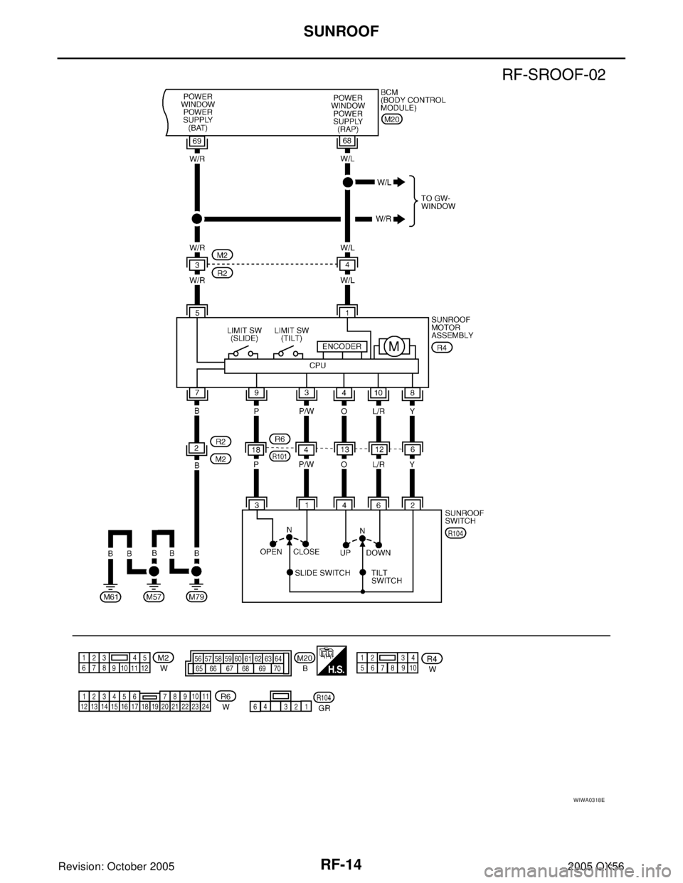 INFINITI QX4 2005  Factory Service Manual RF-14
SUNROOF
Revision: October 20052005 QX56
WIWA0318E 