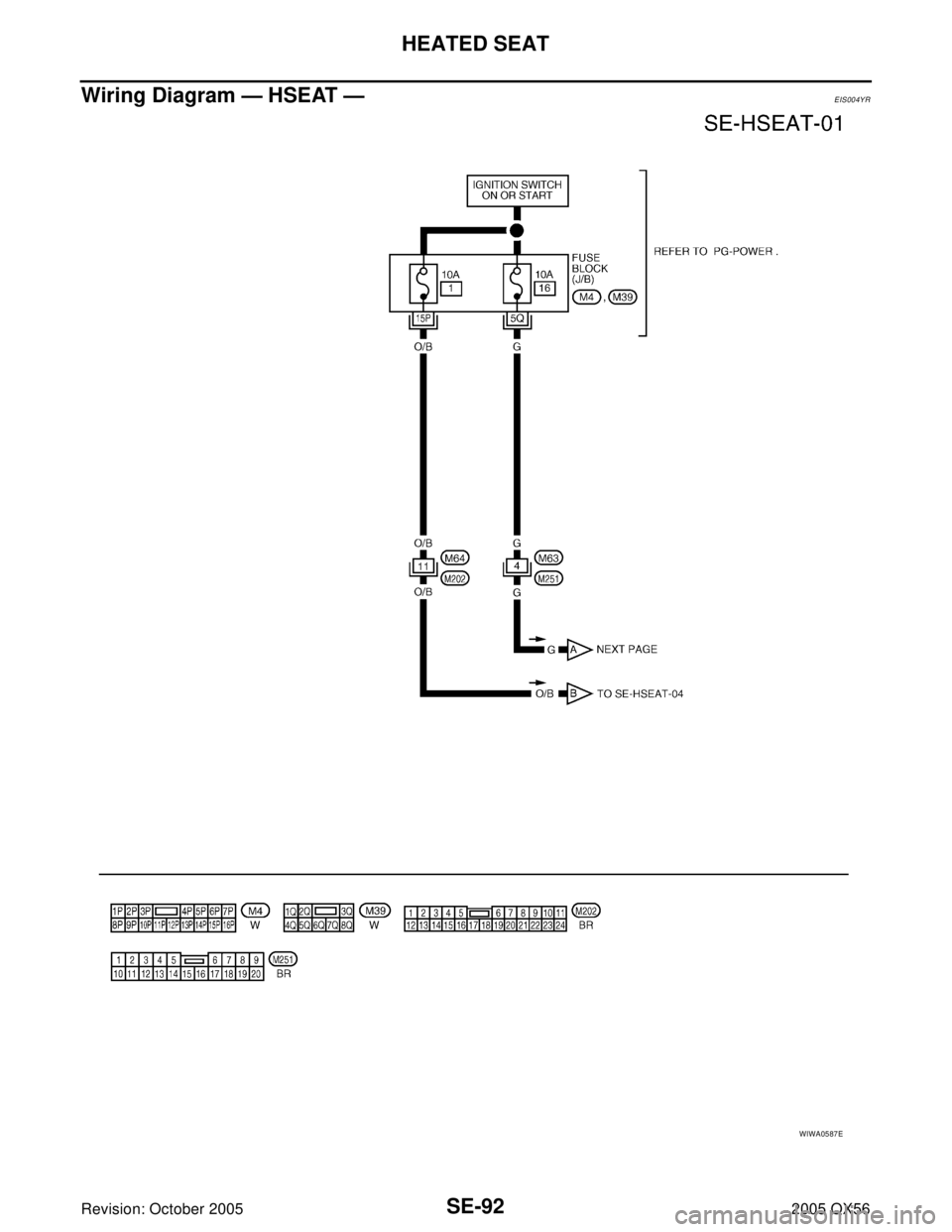 INFINITI QX4 2005  Factory Service Manual SE-92
HEATED SEAT
Revision: October 20052005 QX56
Wiring Diagram — HSEAT —EIS004YR
WIWA0587E 