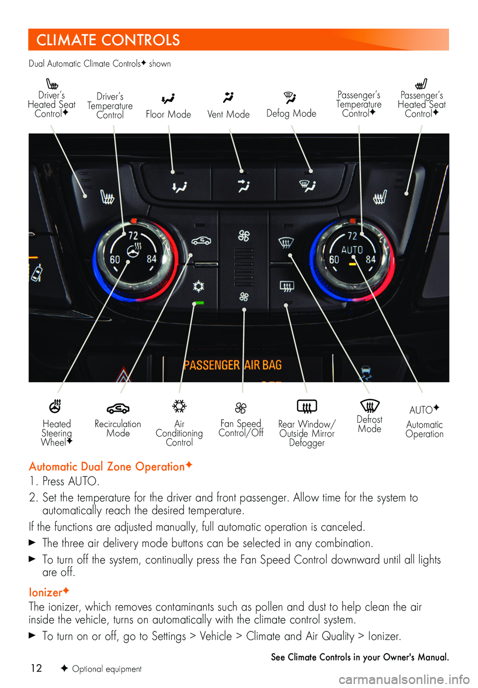 BUICK ENCORE GX 2020 Get To Know Guide 12
CLIMATE CONTROLS
Driver’s Heated Seat ControlFDefog Mode
Passenger’s Temperature ControlF
Passenger’s Heated Seat ControlFFloor Mode
Driver’s Temperature ControlVent Mode
Air Conditioni BUICK ENCORE GX 2020 Get To Know Guide 12
CLIMATE CONTROLS
Driver’s Heated Seat ControlFDefog Mode
Passenger’s Temperature ControlF
Passenger’s Heated Seat ControlFFloor Mode
Driver’s Temperature ControlVent Mode
Air Conditioni