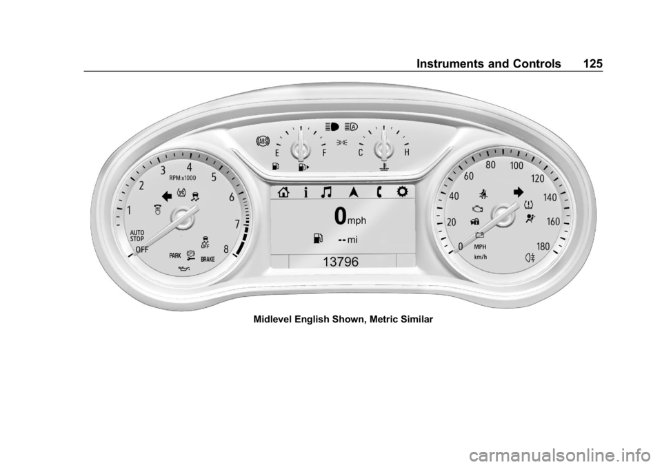 BUICK REGAL SPORTBACK 2019  Owners Manual Buick Regal Owner Manual (GMNA-Localizing-U.S./Canada-12163021) -
2019 - CRC - 11/14/18
Instruments and Controls 125
Midlevel English Shown, Metric Similar 