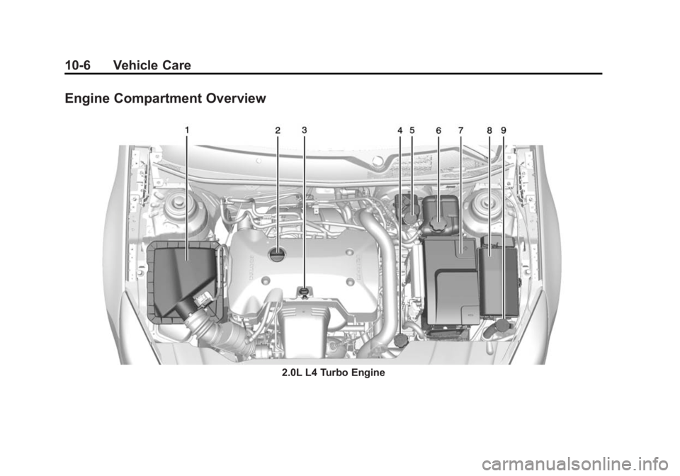 BUICK REGAL 2015  Owners Manual Black plate (6,1)Buick Regal Owner Manual (GMNA-Localizing-U.S./Canada/Mexico-
7576024) - 2015 - CRC - 9/15/14
10-6 Vehicle Care
Engine Compartment Overview
2.0L L4 Turbo Engine 