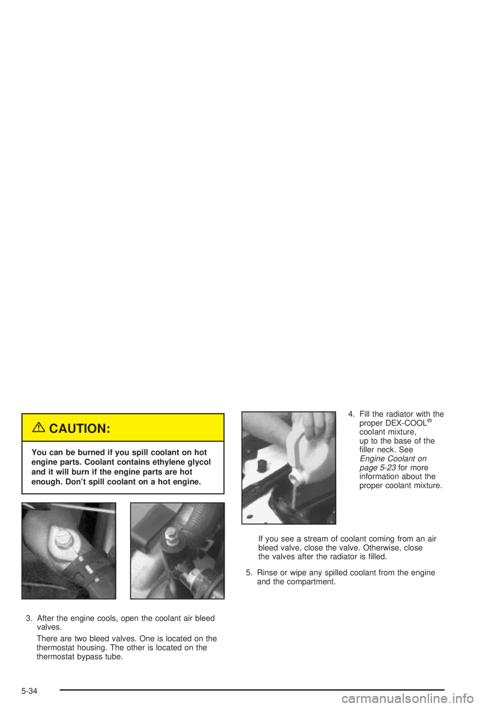BUICK CENTURY 2003  Owners Manual {CAUTION:
You can be burned if you spill coolant on hot
engine parts. Coolant contains ethylene glycol
and it will burn if the engine parts are hot
enough. Dont spill coolant on a hot engine.
3. Afte