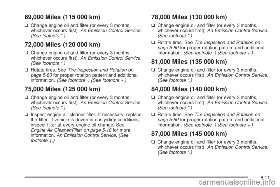 BUICK LESABRE 2003 Owners Manual 69,000 Miles (115 000 km)
qChange engine oil and ®lter (or every 3 months,
whichever occurs ®rst).An Emission Control Service.
(See footnote *.)
72,000 Miles (120 000 km)
qChange engine oil and ®lt BUICK LESABRE 2003 Owners Manual 69,000 Miles (115 000 km)
qChange engine oil and ®lter (or every 3 months,
whichever occurs ®rst).An Emission Control Service.
(See footnote *.)
72,000 Miles (120 000 km)
qChange engine oil and ®lt