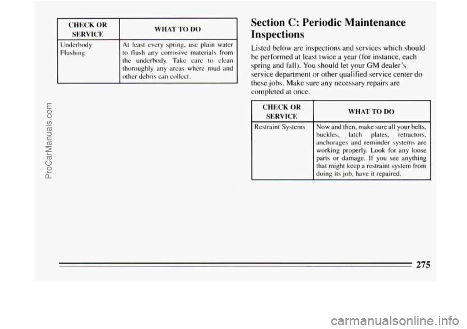 BUICK CENTURY 1994  Owners Manual I CHKCKOH I 
SKHVICK 
Unclcrbody 
Flushing At least cvcry  spring, use plain walcr 
to [’lush any  corrosive matcrials from 
[he undcrbody.  Take care lo clean 
thoroughly  any 
ilrcas whcrc mud and