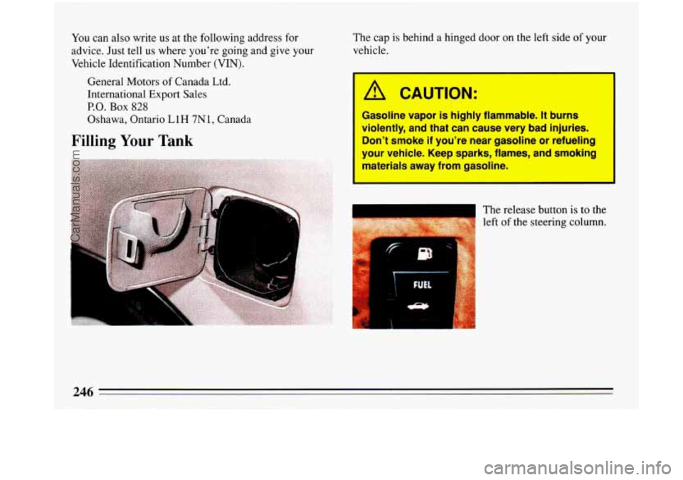 BUICK PARK AVENUE 1993  Owners Manual You can also  write  us at the  following  address  for 
advice.  Just  tell us where  youre  going and give your 
Vehicle  Identification Number 
(VIN). 
General Motors  of Canada Ltd. 
Internationa