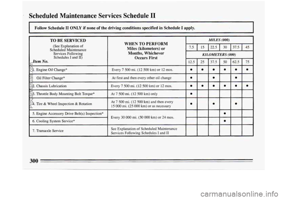 BUICK PARK AVENUE 1993  Owners Manual 5 Scheduled Maintenance Services Schedule I1 
~~ 
-11 ONLY if none  of  the  driving  conditions  specified in Schedule I apply. 
TO BE  SERVICED 
(See Explanation  of 
Scheduled Maintenance  Services