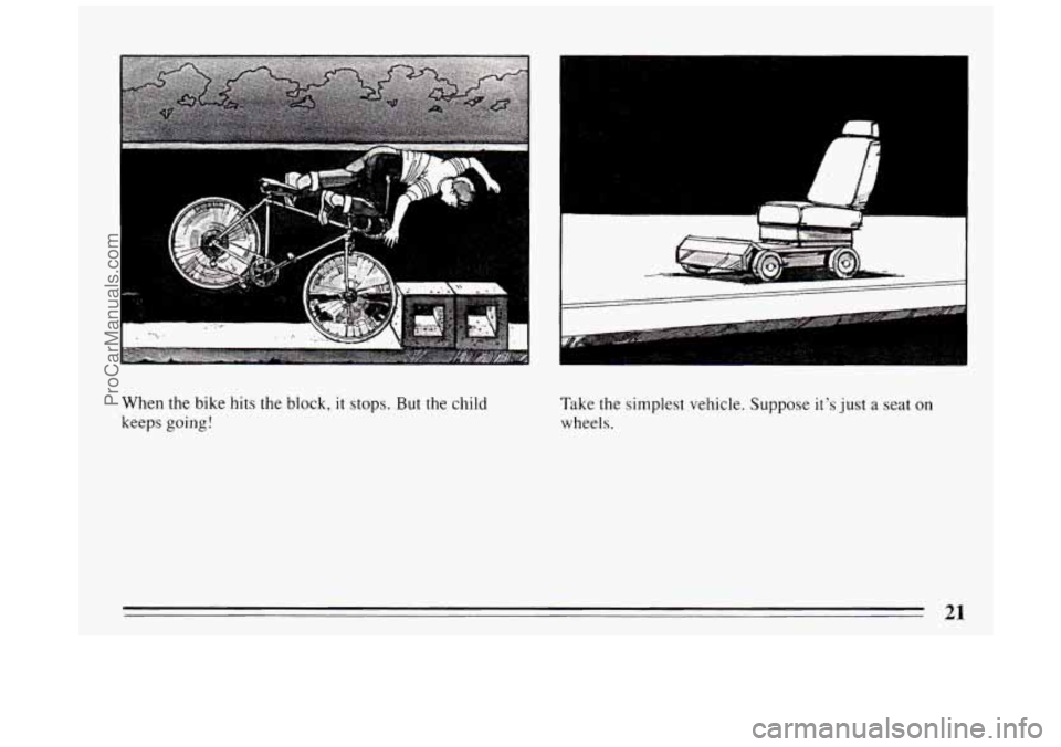 BUICK PARK AVENUE 1994  Owners Manual I 
When the bike hits the block, it stops. But the child 
keeps going! 
Take the simplest vehicle.  Suppose its just  a  seat on 
wheels. 
21 
ProCarManuals.com 