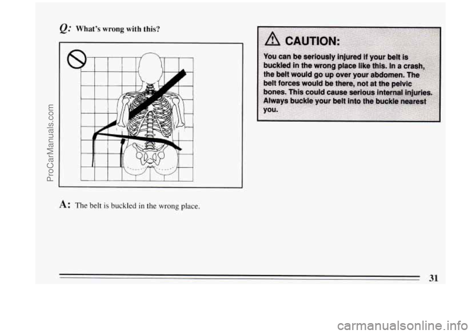 BUICK PARK AVENUE 1994  Owners Manual Q." Whats  wrong with this? 
A: The belt is buckled in the wrong place. 
31 
ProCarManuals.com 