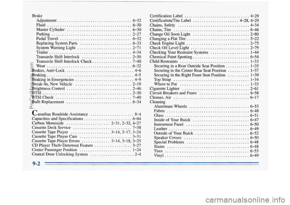 BUICK PARK AVENUE 1996  Owners Manual I. 
Adjustment .................................. 6-32 
Master Cylinder 
............................... 6-30 
Fluid 
......................................... 6-30 
Parking 
.. i.....................