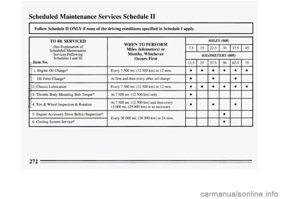 BUICK REGAL 1993  Owners Manual Scheduled  Maintenance Services Schedule I1 
IIONLY if none of the  driving  conditions  specified  in  Schedule I apply. 
TO BE SERVICED 
(See  Explanation of 
Scheduled  Maintenance 
Services  Follo