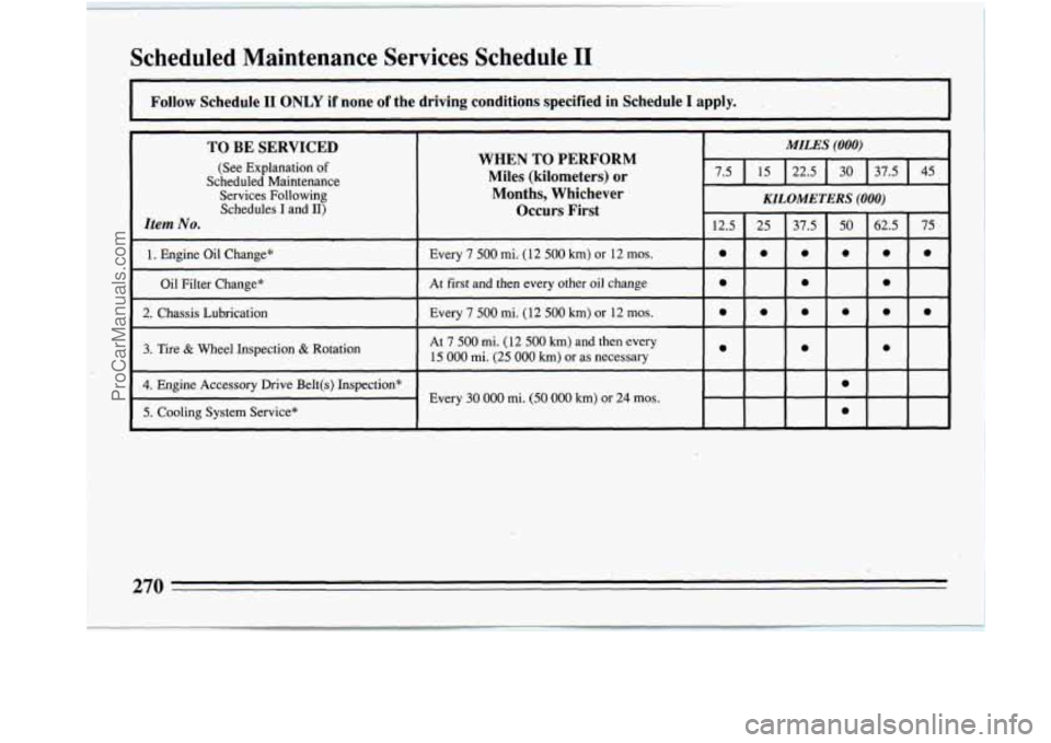 BUICK REGAL 1994  Owners Manual Scheduled  Maintenance  Services  Schedule I1 
I Follow  Schedule II ONLY if none  of  the  driving  conditions  specified  in  Schedule I apply. I 
TO BE  SERVICED 
(See  Explanation of 
Scheduled  M