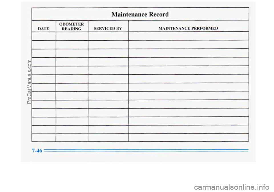 BUICK REGAL 1996  Owners Manual Maintenance  Record 
7-46 
ProCarManuals.com 