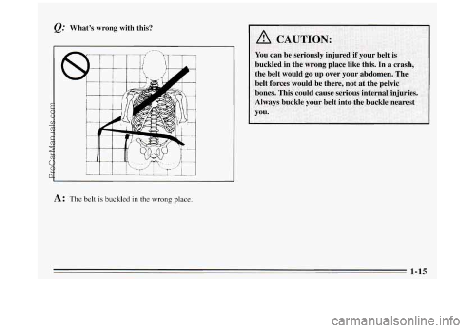 BUICK REGAL 1995  Owners Manual &. Whats  wrong  with  this? 
A: The belt is buckled in the wrong place. 
.. . , .. . . .. ..... 
ProCarManuals.com 
