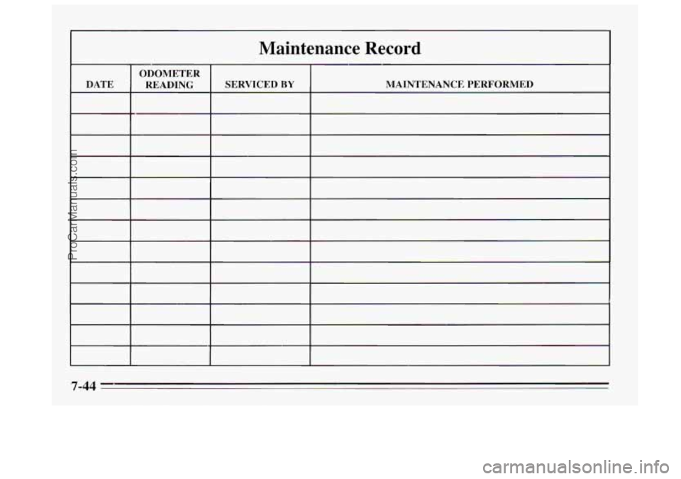 BUICK REGAL 1995  Owners Manual I--- ~ Maintenance  Record 
7-44 
ProCarManuals.com 
