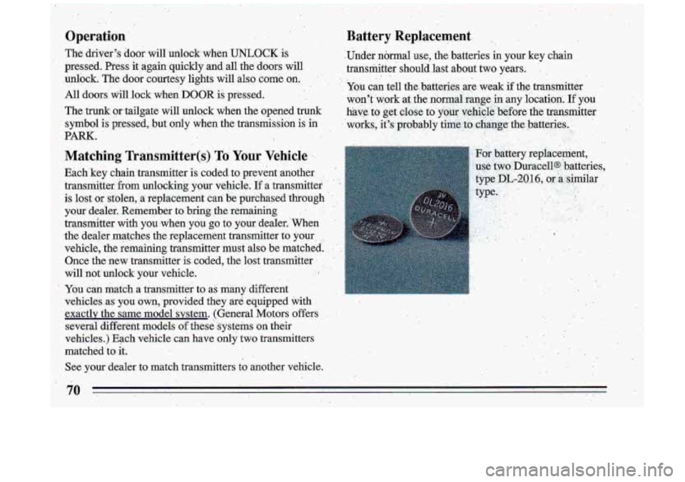 BUICK ROADMASTER 1993  Owners Manual 
