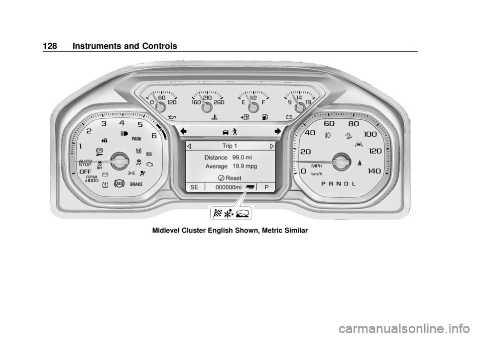 GMC SIERRA 2020  Owners Manual GMC Sierra/Sierra Denali Owner Manual (GMNA-Localizing-U.S./Canada/
Mexico-13337776) - 2020 - CRC - 4/4/19
128 Instruments and Controls
Midlevel Cluster English Shown, Metric Similar 