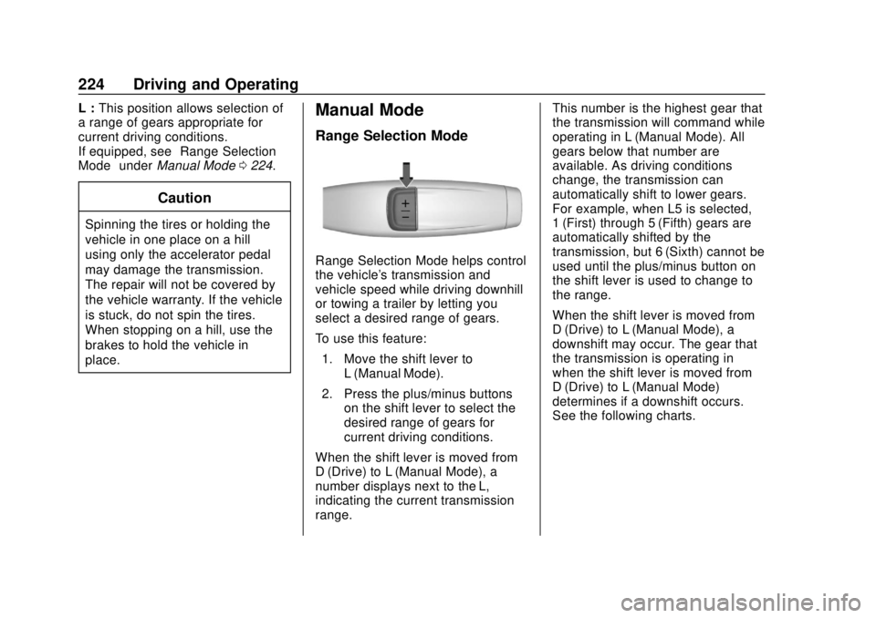 GMC SIERRA 2020  Owners Manual GMC Sierra/Sierra Denali Owner Manual (GMNA-Localizing-U.S./Canada/
Mexico-13337776) - 2020 - CRC - 4/4/19
224 Driving and Operating
L :This position allows selection of
a range of gears appropriate f