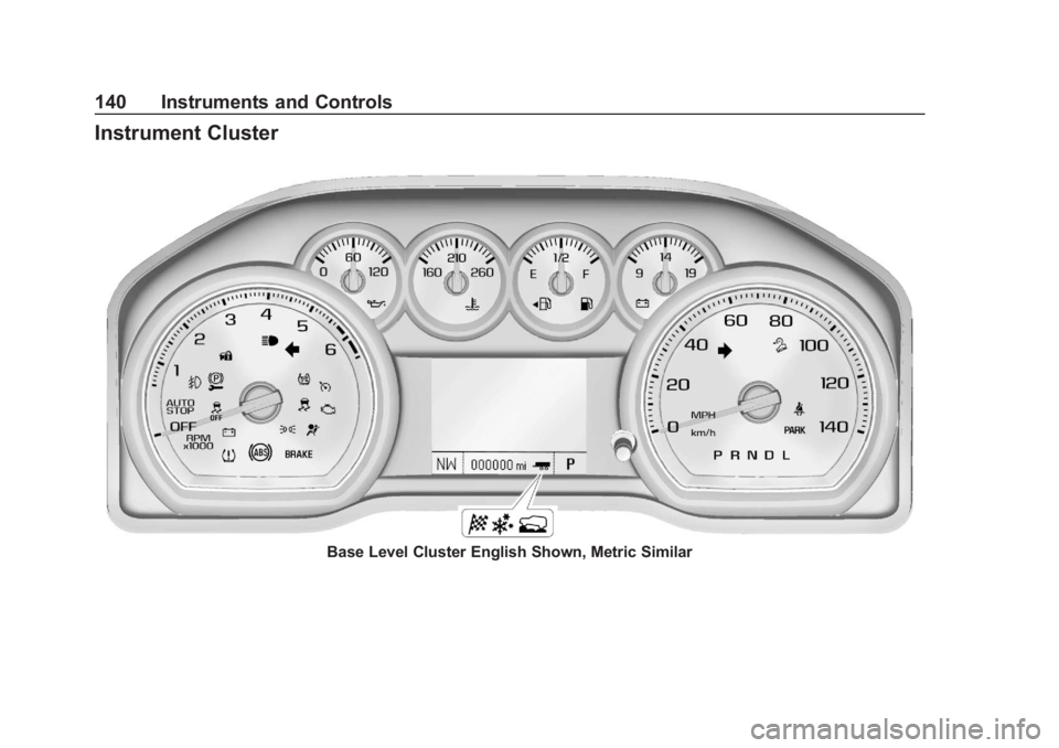GMC SIERRA 2019  Owners Manual GMC Sierra/Sierra Denali Owner Manual (GMNA-Localizing-U.S./Canada/
Mexico-1500-11698638) - 2019 - CRC - 5/14/19
140 Instruments and Controls
Instrument Cluster
Base Level Cluster English Shown, Metri