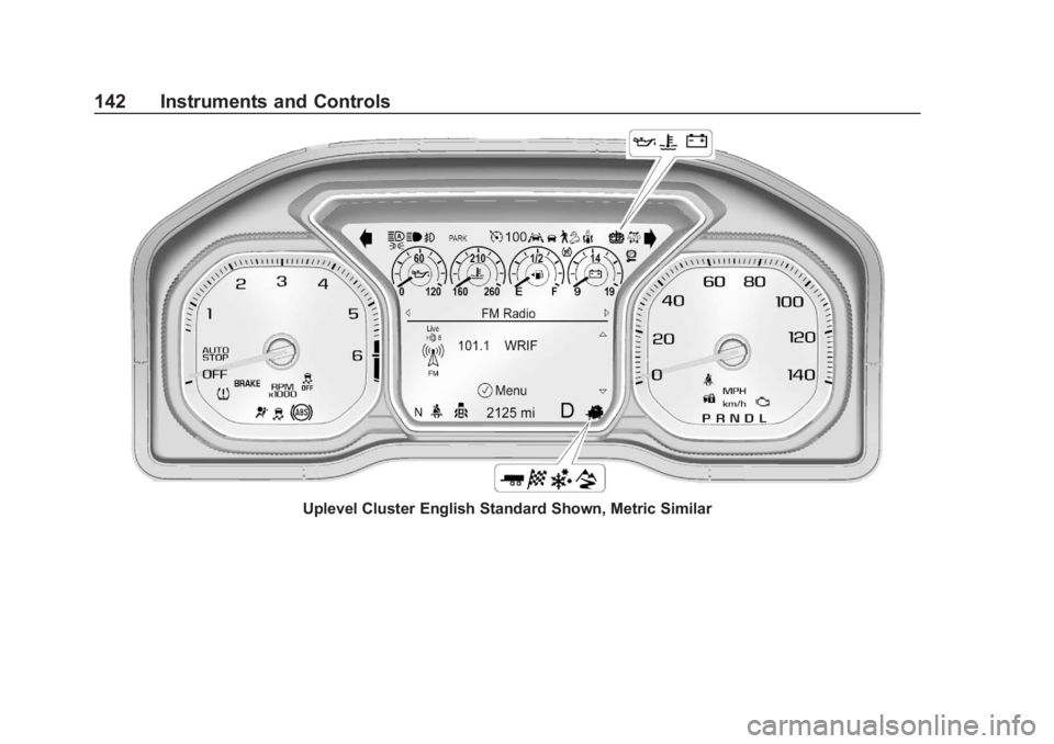GMC SIERRA 2019  Owners Manual GMC Sierra/Sierra Denali Owner Manual (GMNA-Localizing-U.S./Canada/
Mexico-1500-11698638) - 2019 - CRC - 5/14/19
142 Instruments and Controls
Uplevel Cluster English Standard Shown, Metric Similar 