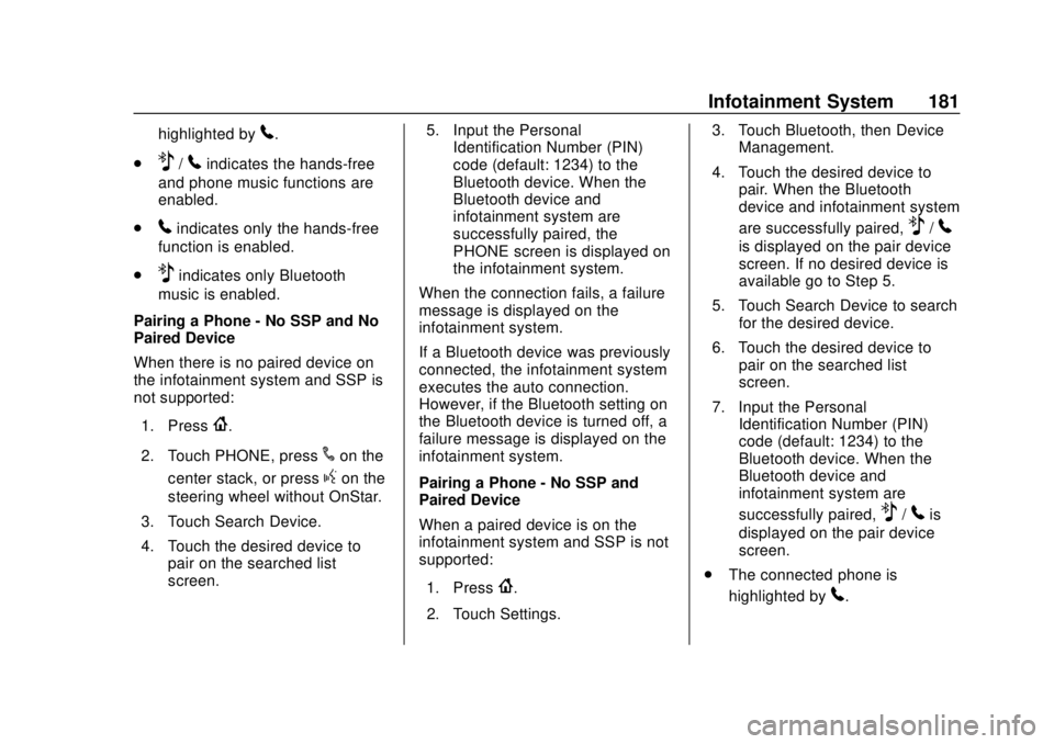 GMC CANYON 2018 Get To Know Guide GMC Canyon/Canyon Denali Owner Manual (GMNA-Localizing-U.S./Canada-
11354423) - 2018 - crc - 10/12/17
Infotainment System 181
highlighted by5.
.
Z/5indicates the hands-free
and phone music functions a GMC CANYON 2018 Get To Know Guide GMC Canyon/Canyon Denali Owner Manual (GMNA-Localizing-U.S./Canada-
11354423) - 2018 - crc - 10/12/17
Infotainment System 181
highlighted by5.
.
Z/5indicates the hands-free
and phone music functions a
