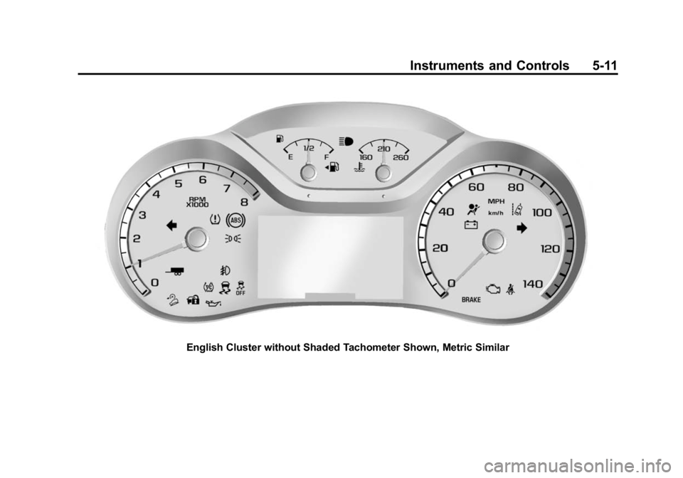 GMC CANYON 2015  Owners Manual Black plate (11,1)GMC Canyon Owner Manual (GMNA-Localizing-U.S./Canada-7587000) -
2015 - CRC - 3/17/15
Instruments and Controls 5-11
English Cluster without Shaded Tachometer Shown, Metric Similar 