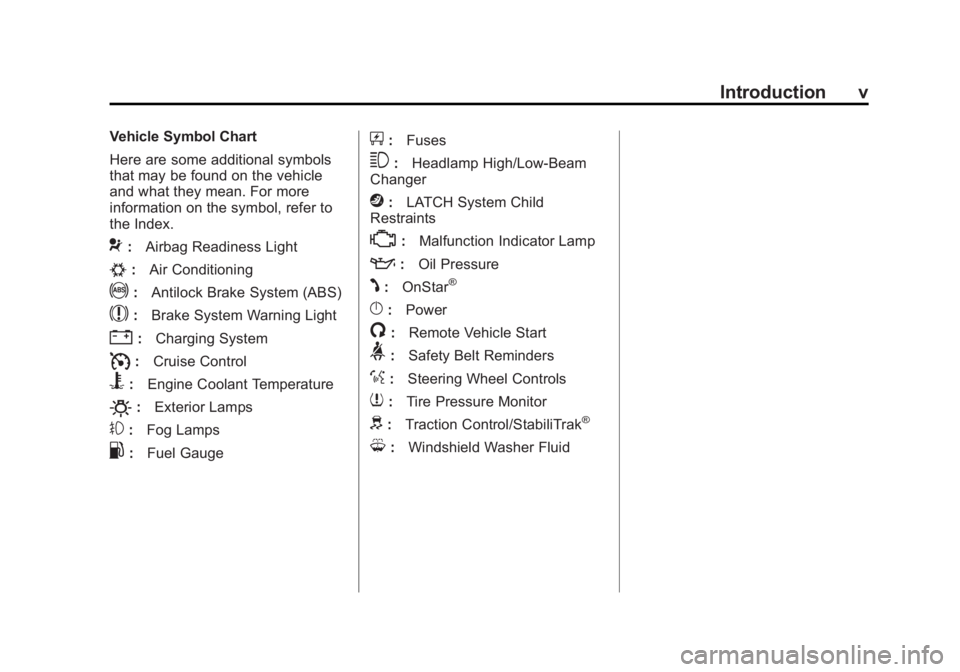 GMC TERRAIN 2015  Owners Manual Black plate (5,1)GMC Terrain/Terrain Denali Owner Manual (GMNA-Localizing-U.S./Canada/
Mexico-7707484) - 2015 - crc - 10/1/14
Introduction v
Vehicle Symbol Chart
Here are some additional symbols
that 