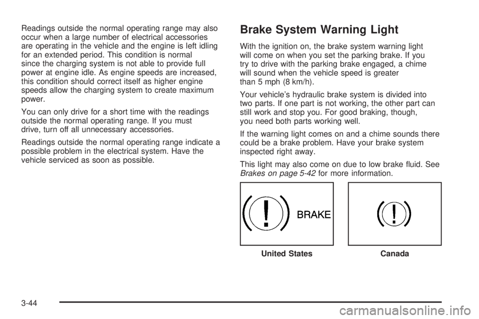 GMC SIERRA 2008  Owners Manual Readings outside the normal operating range may also
occur when a large number of electrical accessories
are operating in the vehicle and the engine is left idling
for an extended period. This conditi
