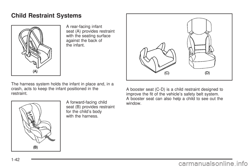 GMC SIERRA 2008  Owners Manual Child Restraint Systems
A rear-facing infant
seat (A) provides restraint
with the seating surface
against the back of
the infant.
The harness system holds the infant in place and, in a
crash, acts to 
