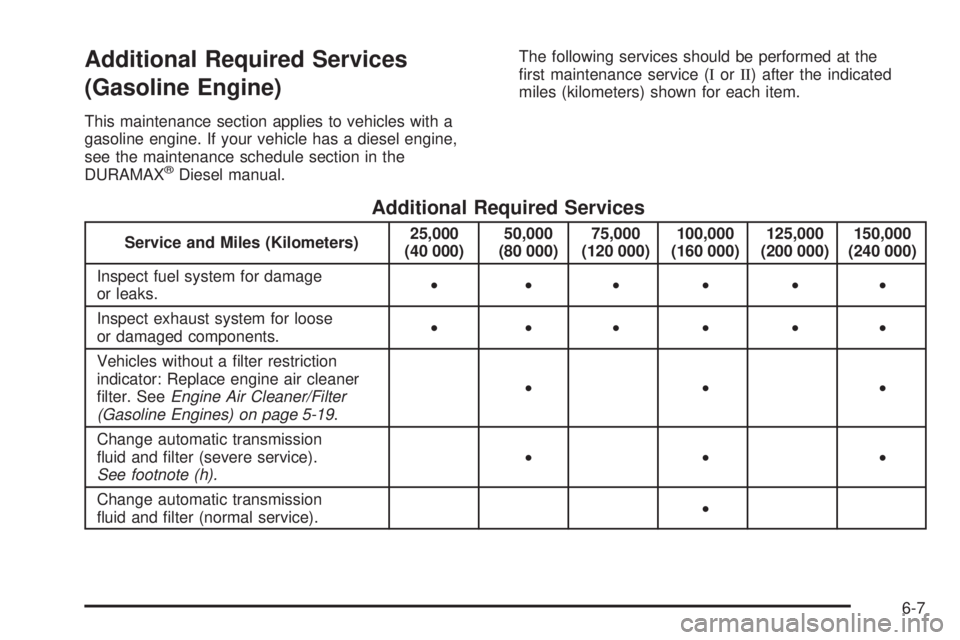 GMC SIERRA 2008  Owners Manual Additional Required Services
(Gasoline Engine)
This maintenance section applies to vehicles with a
gasoline engine. If your vehicle has a diesel engine,
see the maintenance schedule section in the
DUR