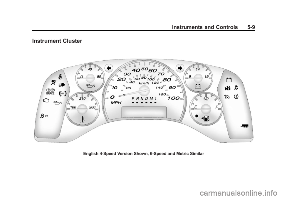 GMC SAVANA PASSENGER 2013  Owners Manual Black plate (9,1)GMC Savana Owner Manual - 2013 - 2nd Edition - 9/25/12
Instruments and Controls 5-9
Instrument Cluster
English 4‐Speed Version Shown, 6‐Speed and Metric Similar 