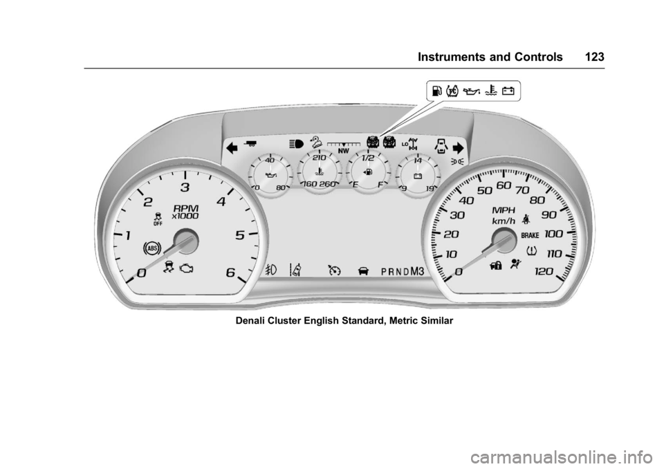 GMC SIERRA 1500 2017  Owners Manual GMC Sierra/Sierra Denali Owner Manual (GMNA-Localizing-U.S./Canada/
Mexico-9955992) - 2017 - crc - 5/3/16
Instruments and Controls 123
Denali Cluster English Standard, Metric Similar 