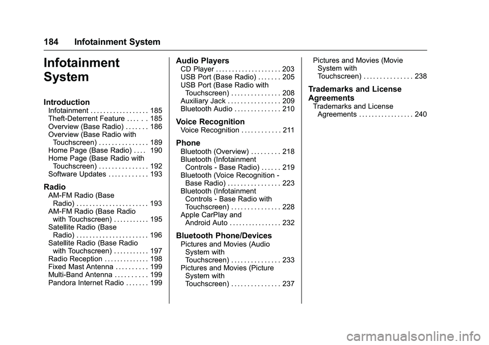 GMC SIERRA 1500 2016  Owners Manual GMC Sierra Owner Manual (GMNA-Localizing-U.S./Canada/Mexico-
9234758) - 2016 - crc - 11/9/15
184 Infotainment System
Infotainment
System
Introduction
Infotainment . . . . . . . . . . . . . . . . . . 1