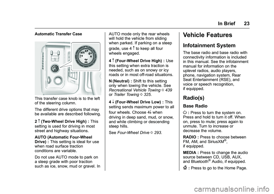 GMC SIERRA 1500 2016  Owners Manual GMC Sierra Owner Manual (GMNA-Localizing-U.S./Canada/Mexico-
9234758) - 2016 - crc - 11/9/15
In Brief 23
Automatic Transfer Case
This transfer case knob is to the left
of the steering column.
The diff