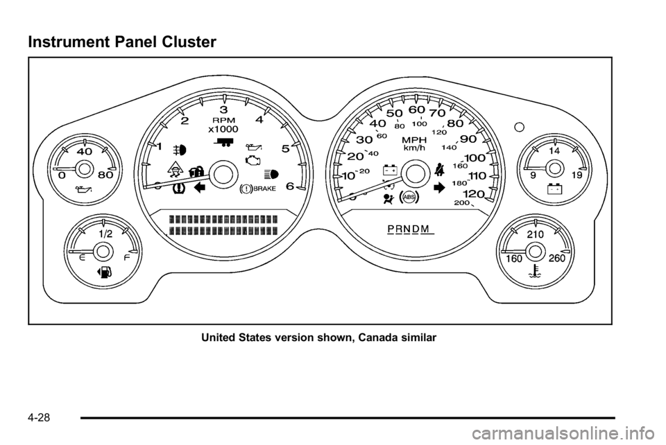 GMC SIERRA DENALI 2010  Owners Manual Instrument Panel Cluster
United States version shown, Canada similar
4-28 