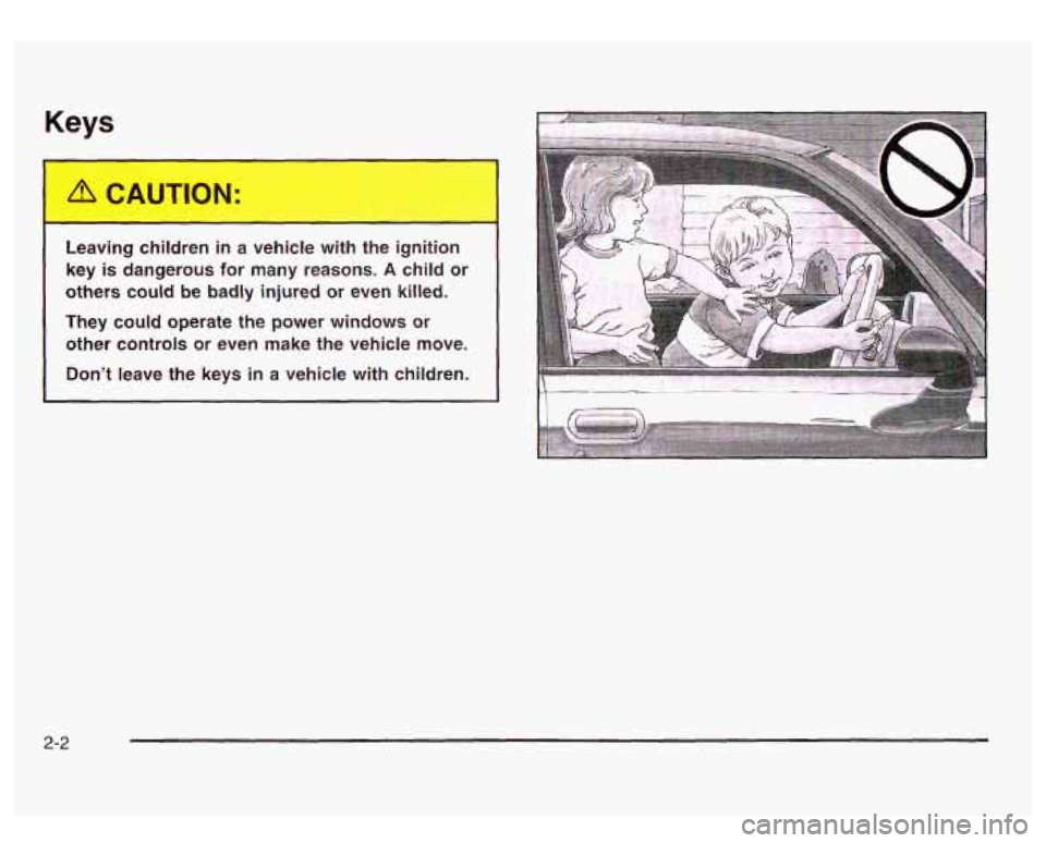 GMC SIERRA DENALI 2003  Owners Manual Keys 
Leaving ,..ildren  in a vehicle  t...,h t..- ignition 
key  is  dangerous  for  many  reasons. 
A child  or 
others  could be badly injured  or even killed. 
They could operate  the power  windo