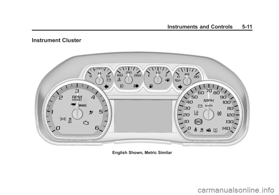 GMC YUKON XL 2015  Owners Manual Black plate (11,1)GMC 2015i Yukon/Yukon XL Owner Manual (GMNA-Localizing-U.S./Canada/
Mexico-8431503) - 2015 - crc - 8/11/14
Instruments and Controls 5-11
Instrument Cluster
English Shown, Metric Simi