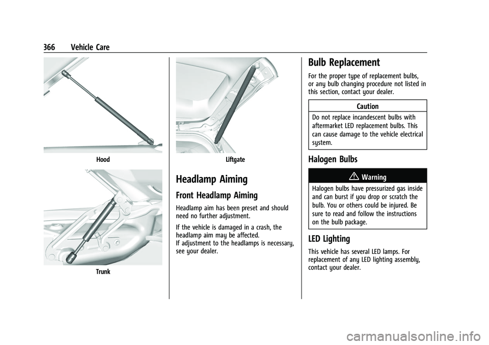 GMC SIERRA 2022  Owners Manual GMC Sierra/Sierra Denali 1500 Owner Manual (GMNA-Localizing-U.S./
Canada/Mexico-15883563) - 2022 - CRC - 11/19/21
366 Vehicle Care
Hood
Trunk
Liftgate
Headlamp Aiming
Front Headlamp Aiming
Headlamp ai