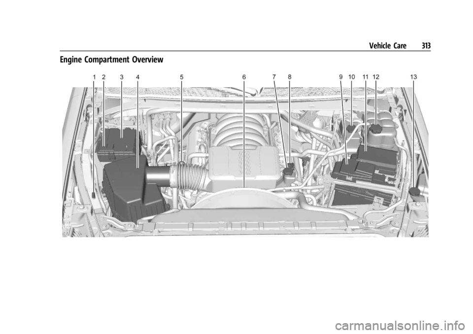 GMC SIERRA 2024  Owners Manual GMC Sierra/Sierra Denali 2500 HD/3500 HD Owner Manual (GMNA-
Localizing-U.S./Canada-16908340) - 2024 - CRC - 12/7/22
Vehicle Care 313
Engine Compartment Overview 