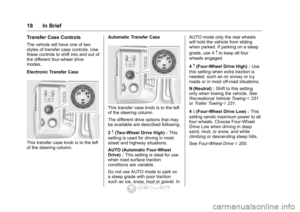 GMC SIERRA DENALI 2016 Owners Manual GMC Sierra Denali Owner Manual (GMNA-Localizing-U.S./Canada/Mexico-
9234761) - 2016 - crc - 7/24/15
18 In Brief
Transfer Case Controls
The vehicle will have one of two
styles of transfer case controls GMC SIERRA DENALI 2016 Owners Manual GMC Sierra Denali Owner Manual (GMNA-Localizing-U.S./Canada/Mexico-
9234761) - 2016 - crc - 7/24/15
18 In Brief
Transfer Case Controls
The vehicle will have one of two
styles of transfer case controls