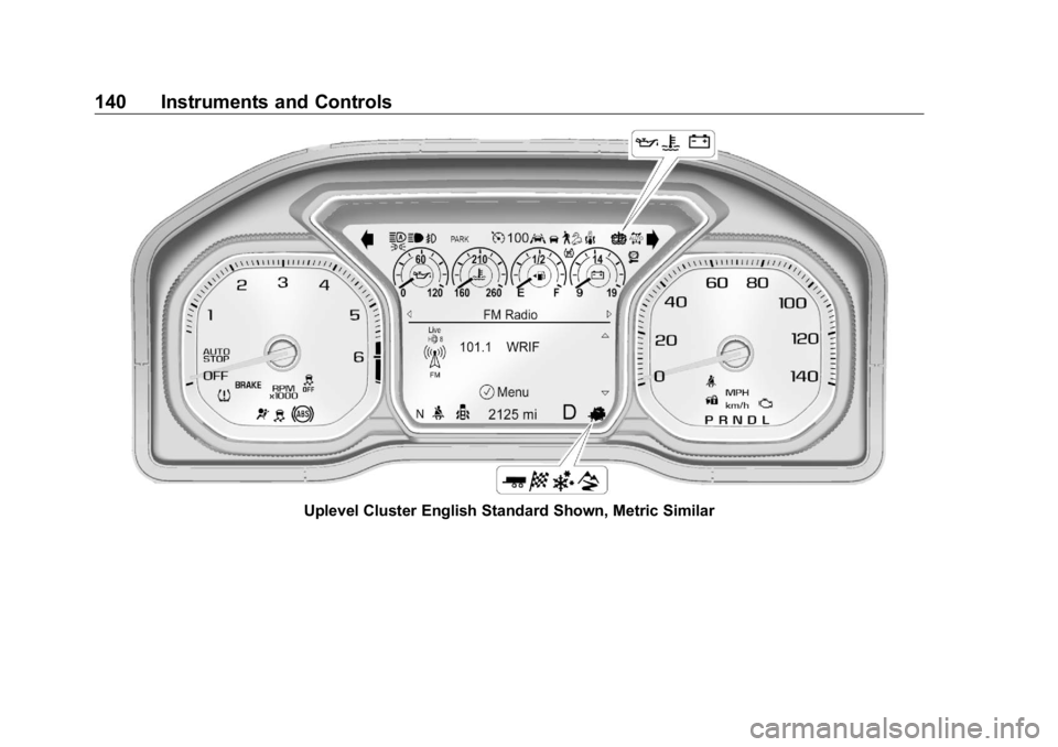 GMC SIERRA DENALI 2019  Owners Manual GMC Sierra/Sierra Denali Owner Manual (GMNA-Localizing-U.S./Canada/
Mexico-1500-11698638) - 2019 - crc - 5/15/18
140 Instruments and Controls
Uplevel Cluster English Standard Shown, Metric Similar 