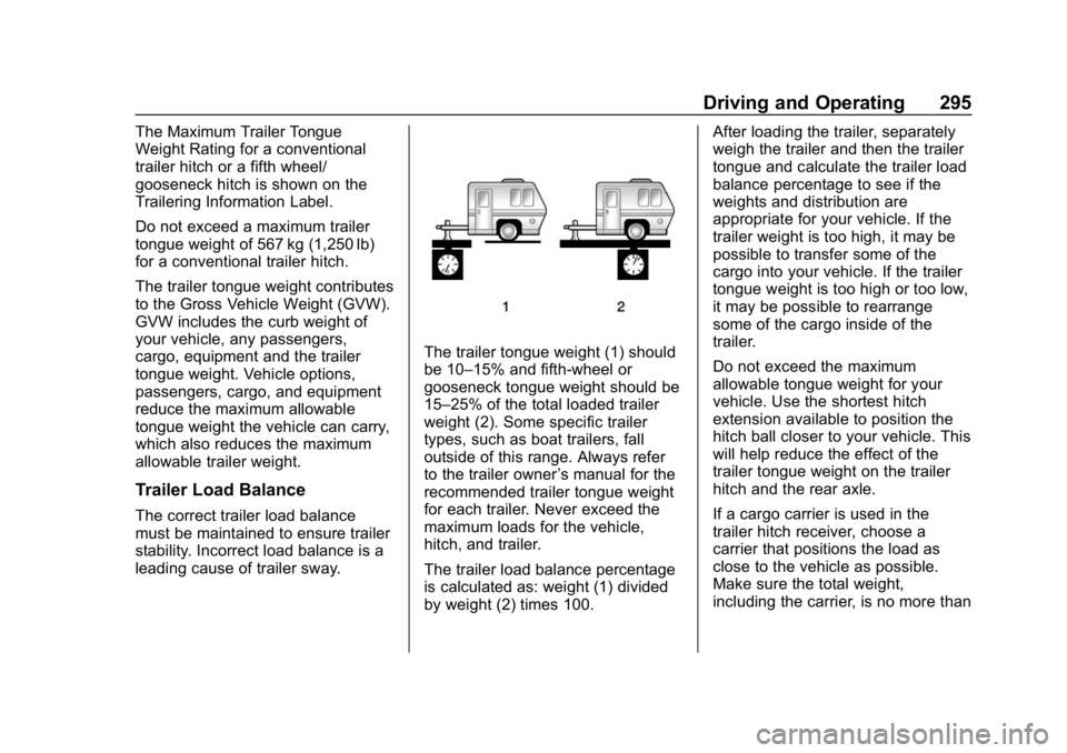 GMC SIERRA DENALI 2020  Owners Manual GMC Sierra/Sierra Denali Owner Manual (GMNA-Localizing-U.S./Canada/
Mexico-13337776) - 2020 - CRC - 8/27/19
Driving and Operating 295
The Maximum Trailer Tongue
Weight Rating for a conventional
traile
